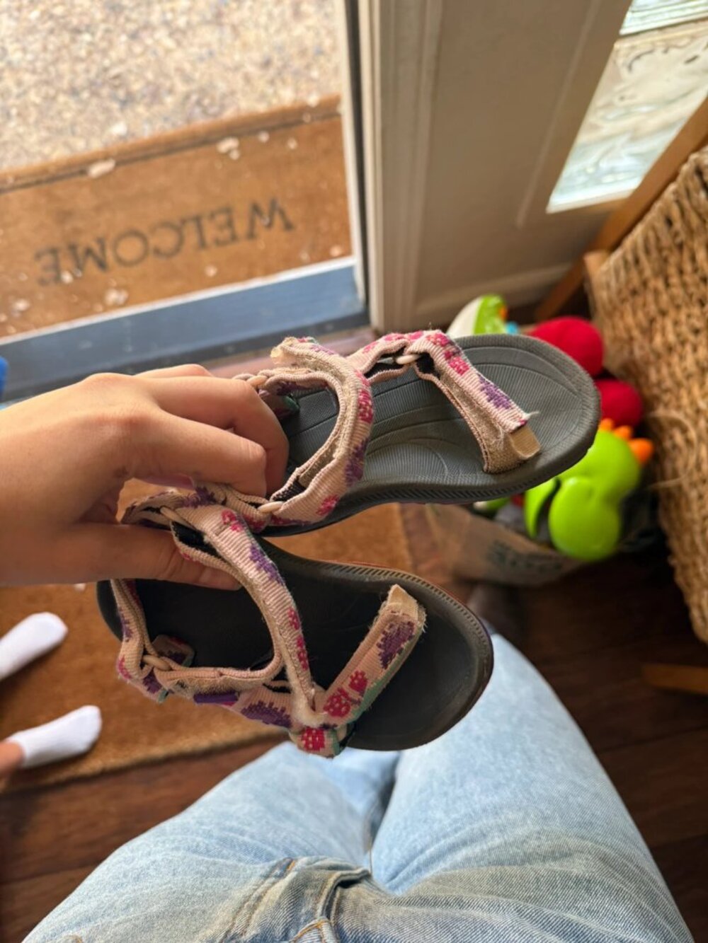 7T Pink and Purple Dinosaur Teva Sandals